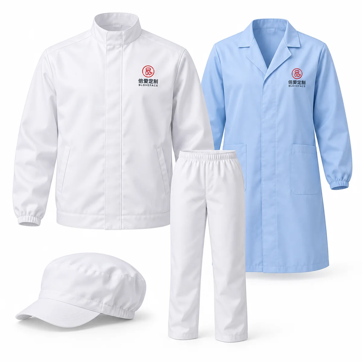 食品药品着装服饰：带倍爱定制标识的服饰组合示意